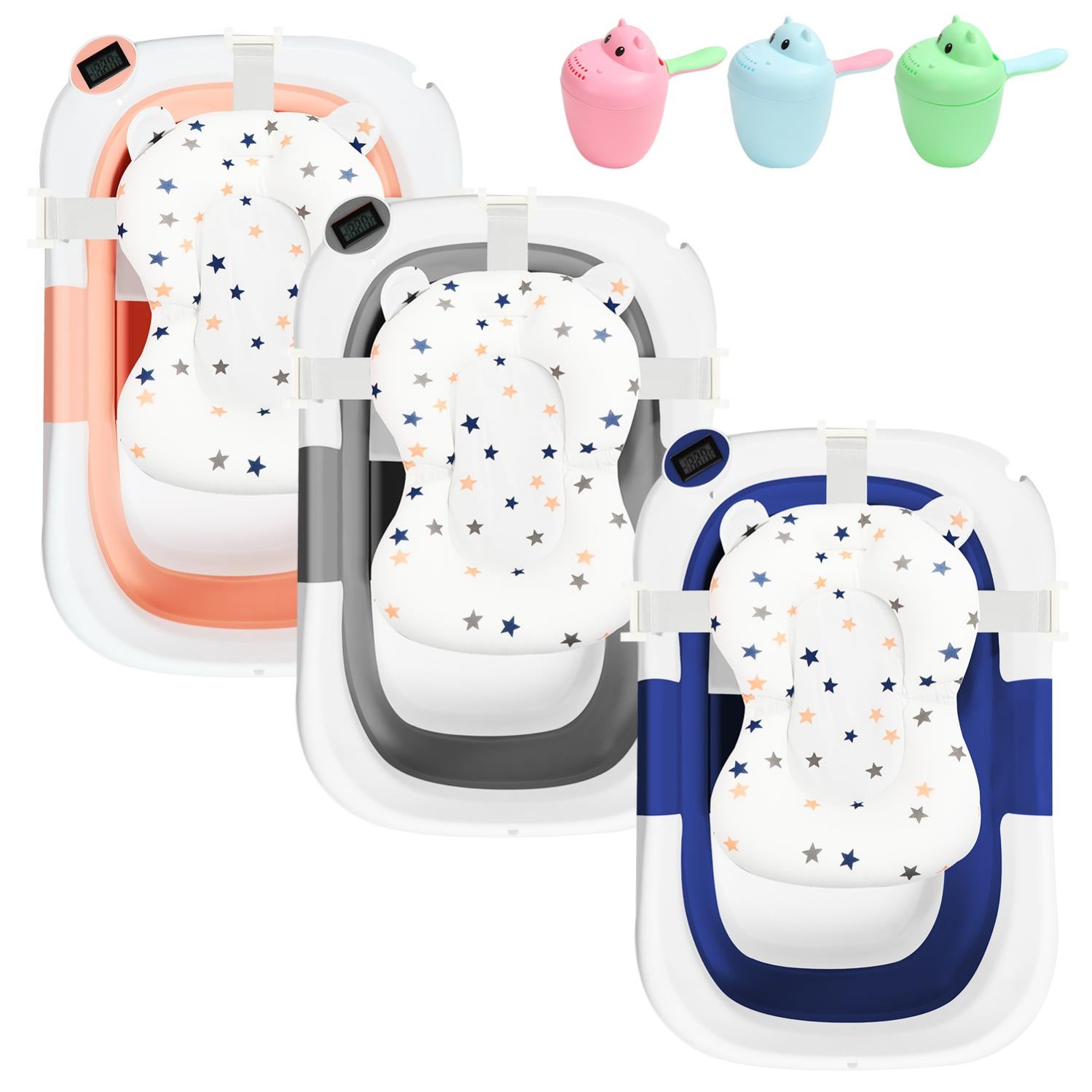 Baignoire Bébé Pliable Belfoyer Avec Thermomètre – Support Réglable, Coussin Inclus – Pour 0 à 36 Mois