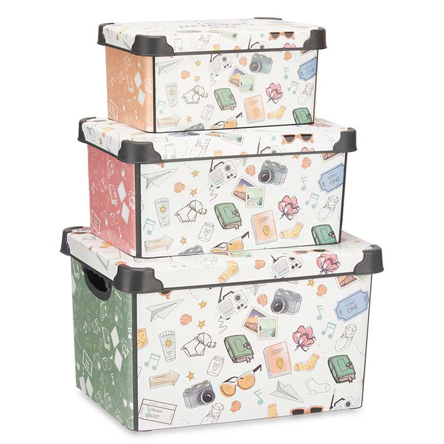 Tienda eurasia - pack de 3 cajas con tapa, almacenaje, plastico, 22l, 17l y 10l, recuerdos