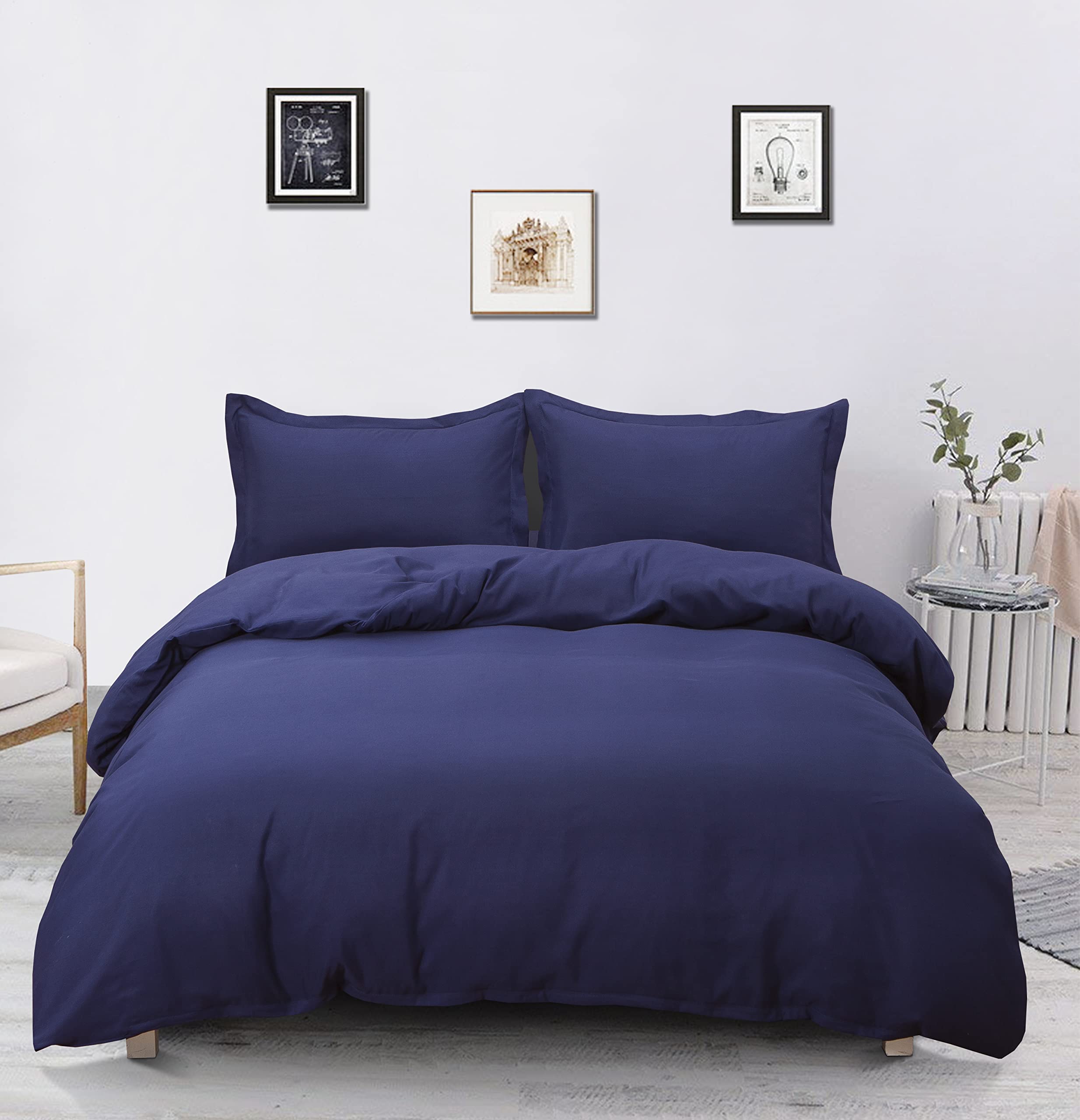 Tienda eurasia® funda nordica, juego 3 piezas, 100% poliester, azul, cama 135 / 210x220 cm