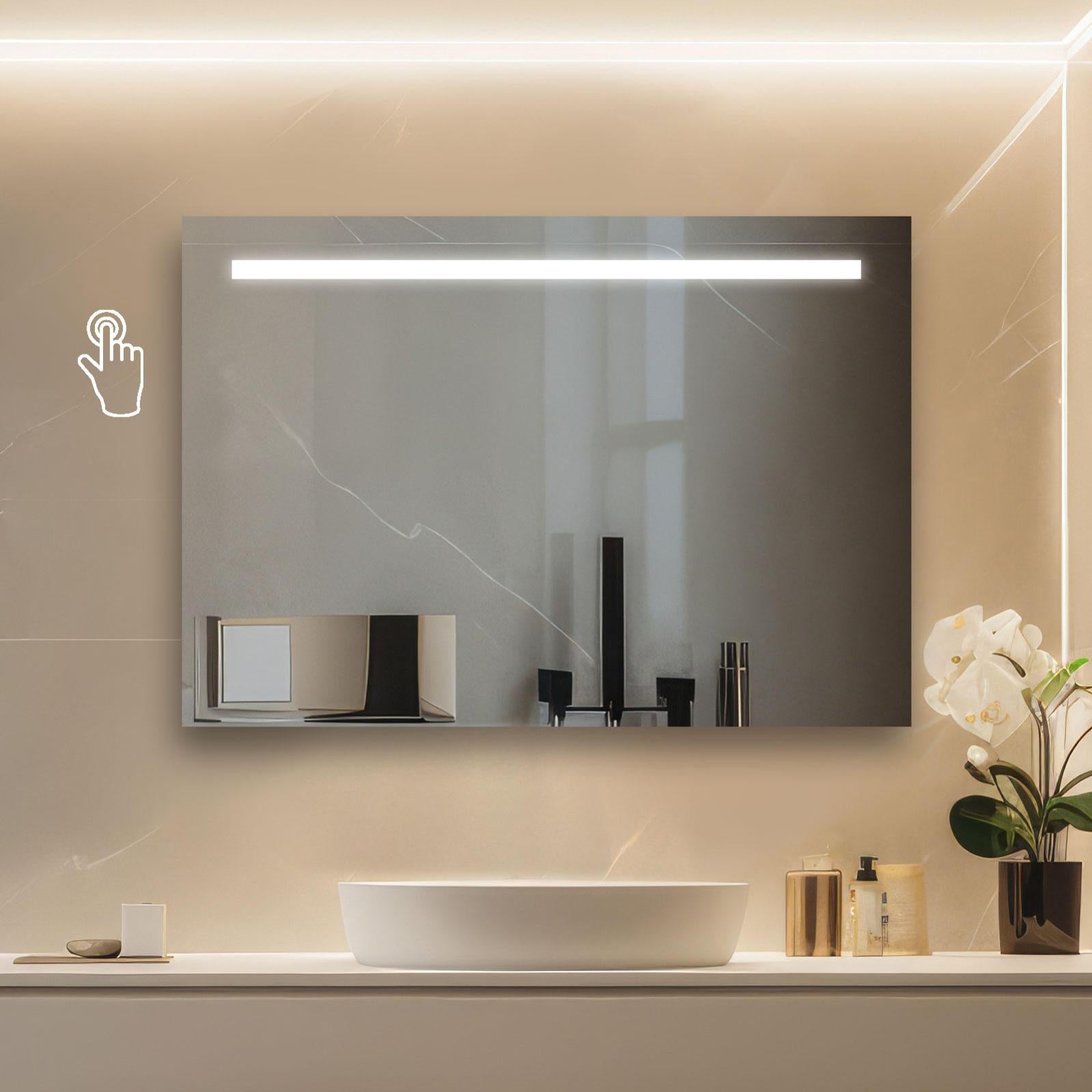 Specchio Retroilluminato A LED Con Sensore Touch – 90x100 Cm, Filo Lucido, Da Parete