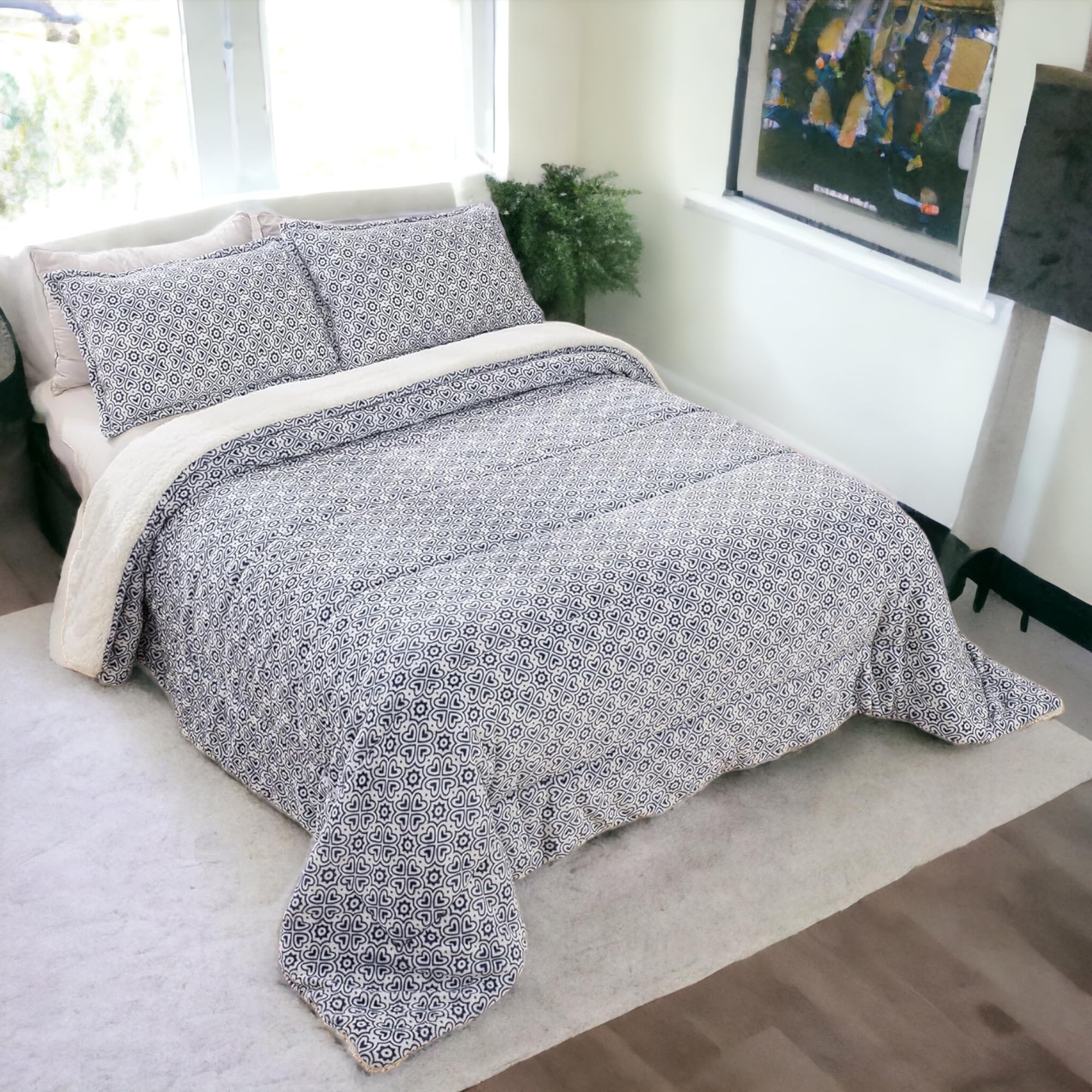 Tienda eurasia - edredón nórdico con borreguito y funda de almohada, cama 90/105-180 x 240 cm, azul corzones
