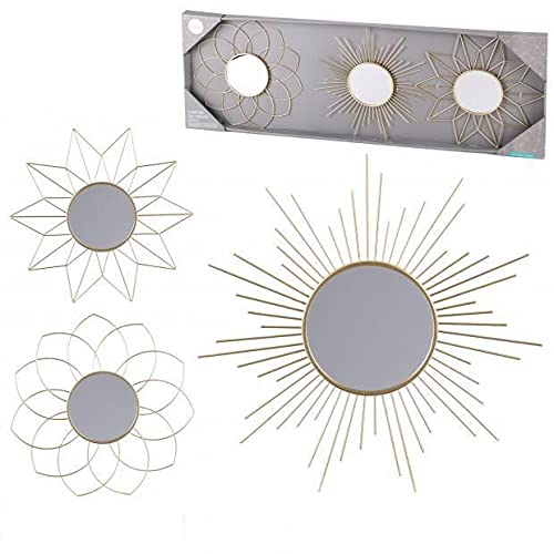Tienda eurasia® pack 3 espejos decorativos de pared, dorados, surtidos, 25 cm