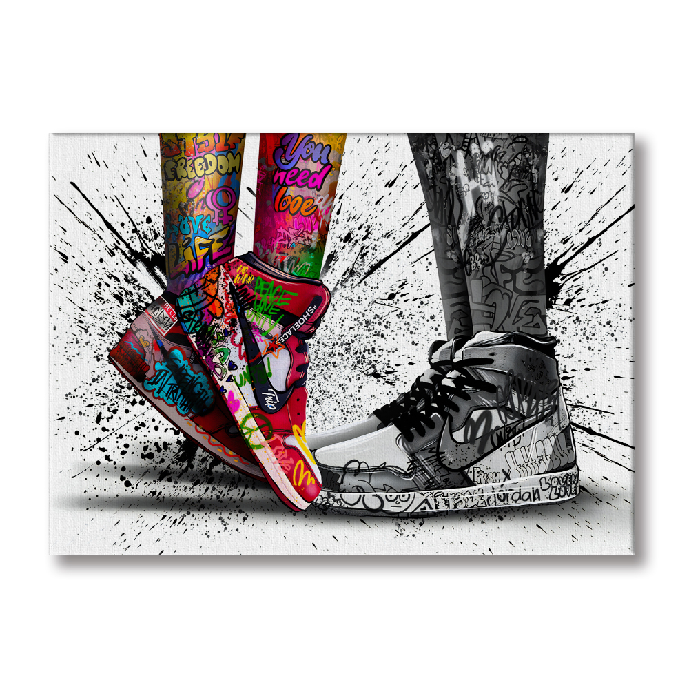 Sneakers - cuadro canvas contemporáneo en bastidor de madera, tamaño 140x100 cm