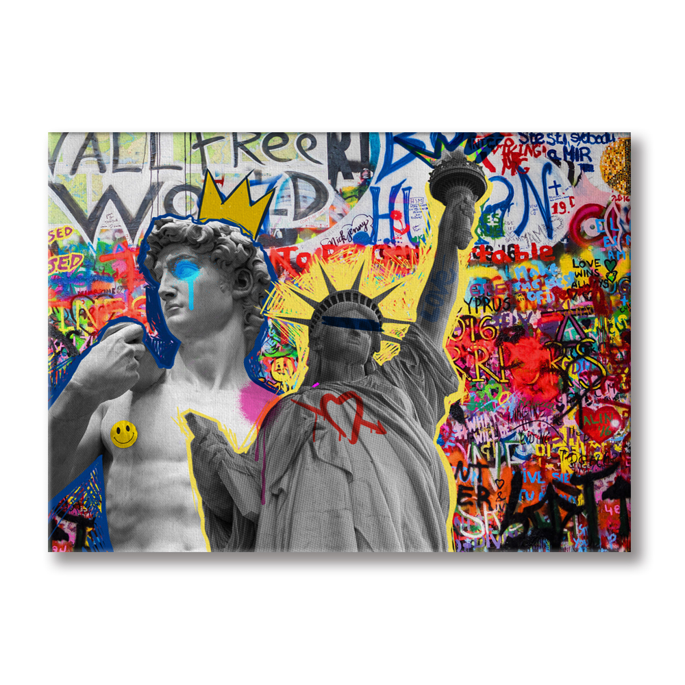 Libertygrunge - cuadro canvas contemporáneo en bastidor de madera, tamaño 140x100 cm