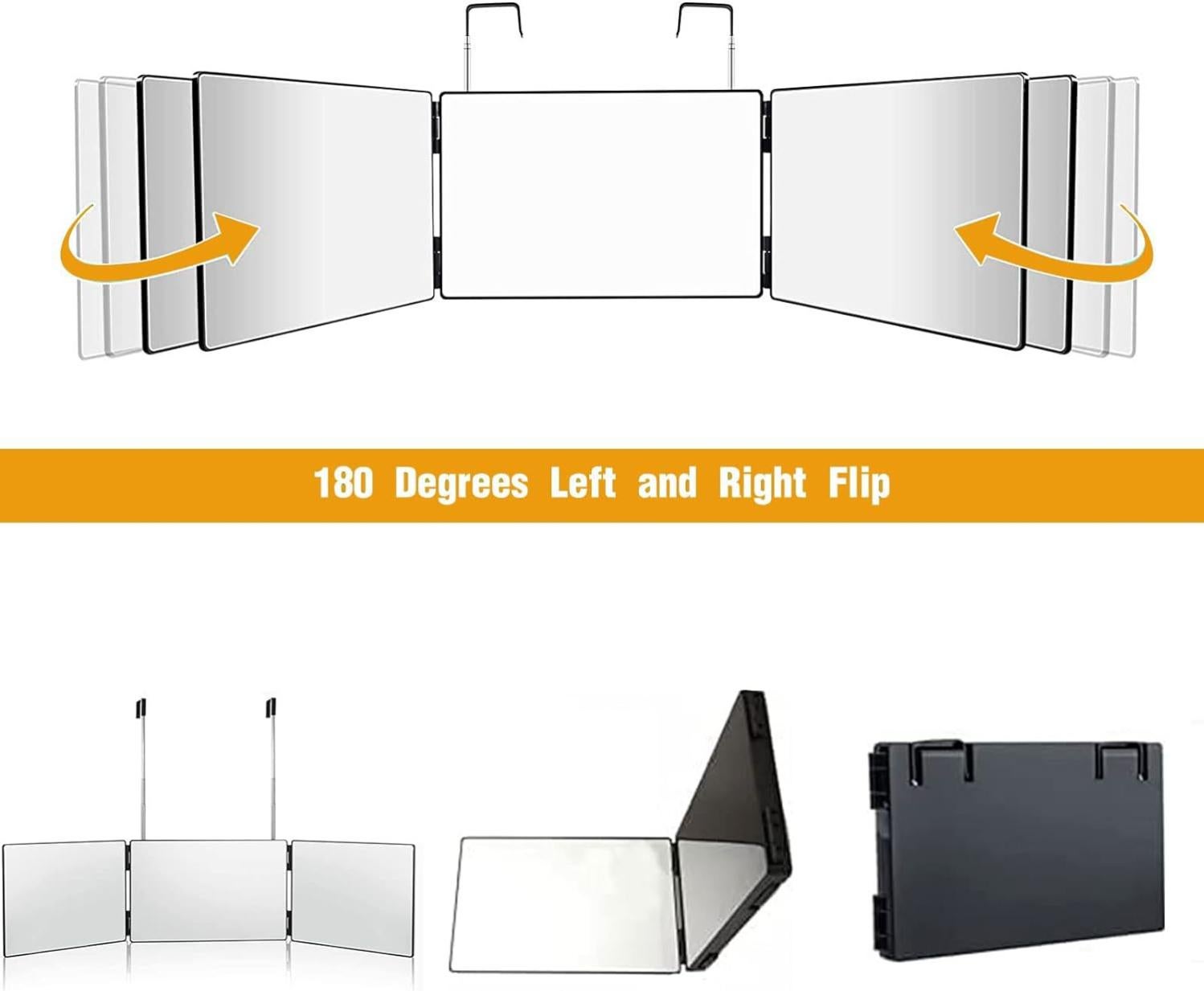 Miroir de courtoisie pliant vue arrière 360 degrés réglable salle de bain rasage noir (sans LED) - 2