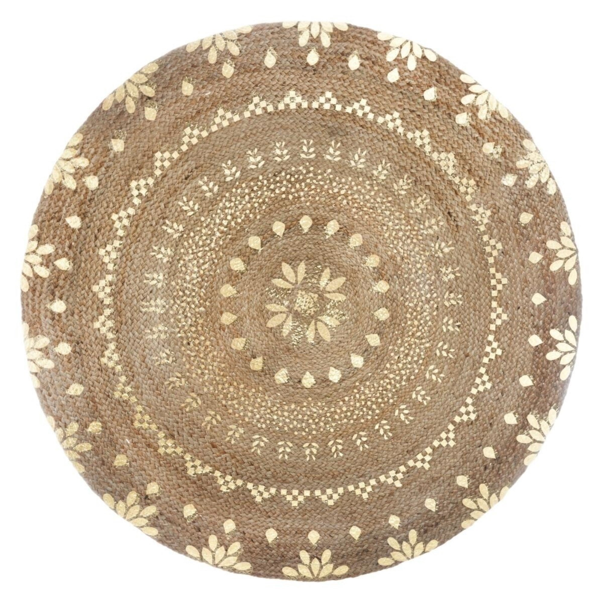 Scalpers home alfombra de yute con decoraciones doradas d.115 cm x a.1 cm , color natural y dorado