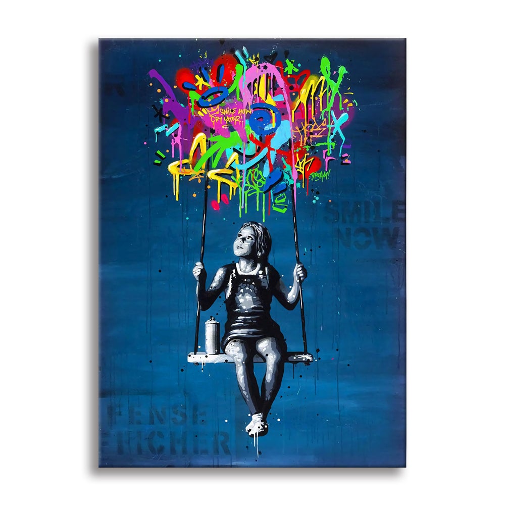 Kids graffiti - cuadro lienzo contemporáneo en bastidor de madera de 100x140 cm