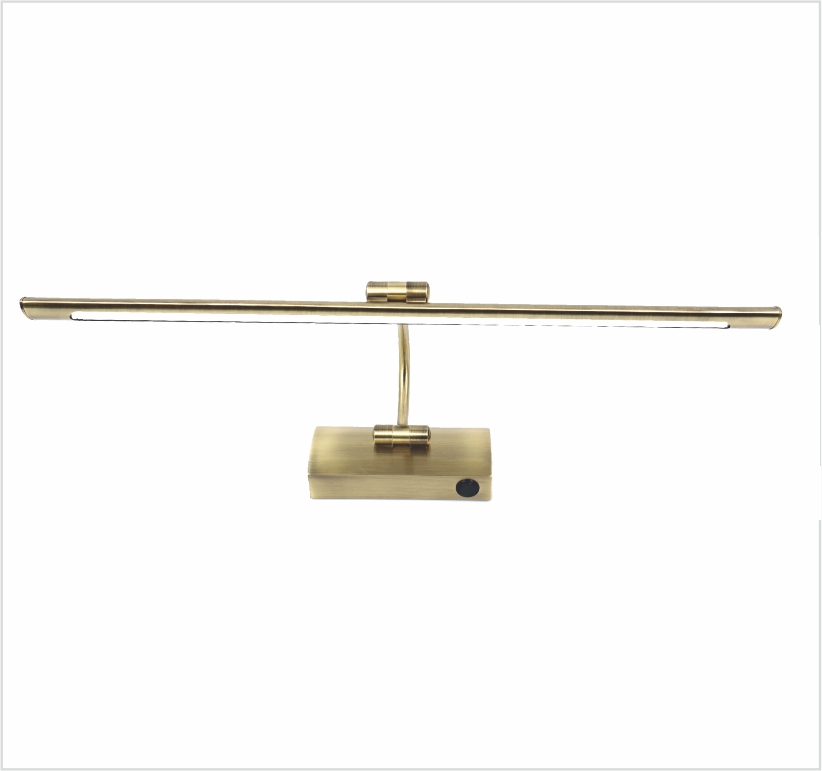 Aplique led de pared para iluminar cuadros, espejos,12w tradicional, luz cálida 3000k, acabado bronce antiguo, articulado. 55cm. con interruptor