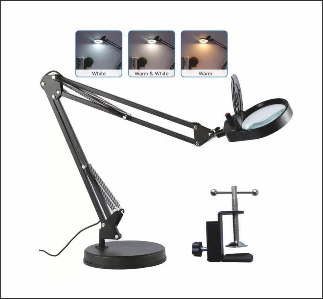 Lámpara con lupa de aumentos, Lente de cristal Ø95 mm, Brazo