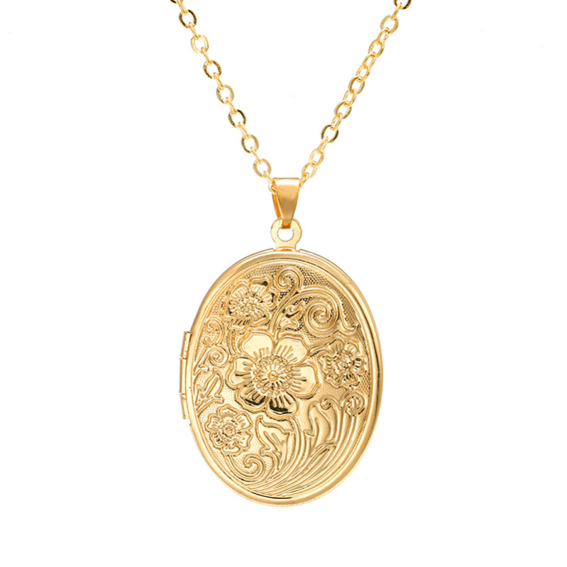 Collier Vintage Médaillon En Jade Sculpté - Forme Fleur Ou Cœur - Chaîne Or - Pendentif Ancien