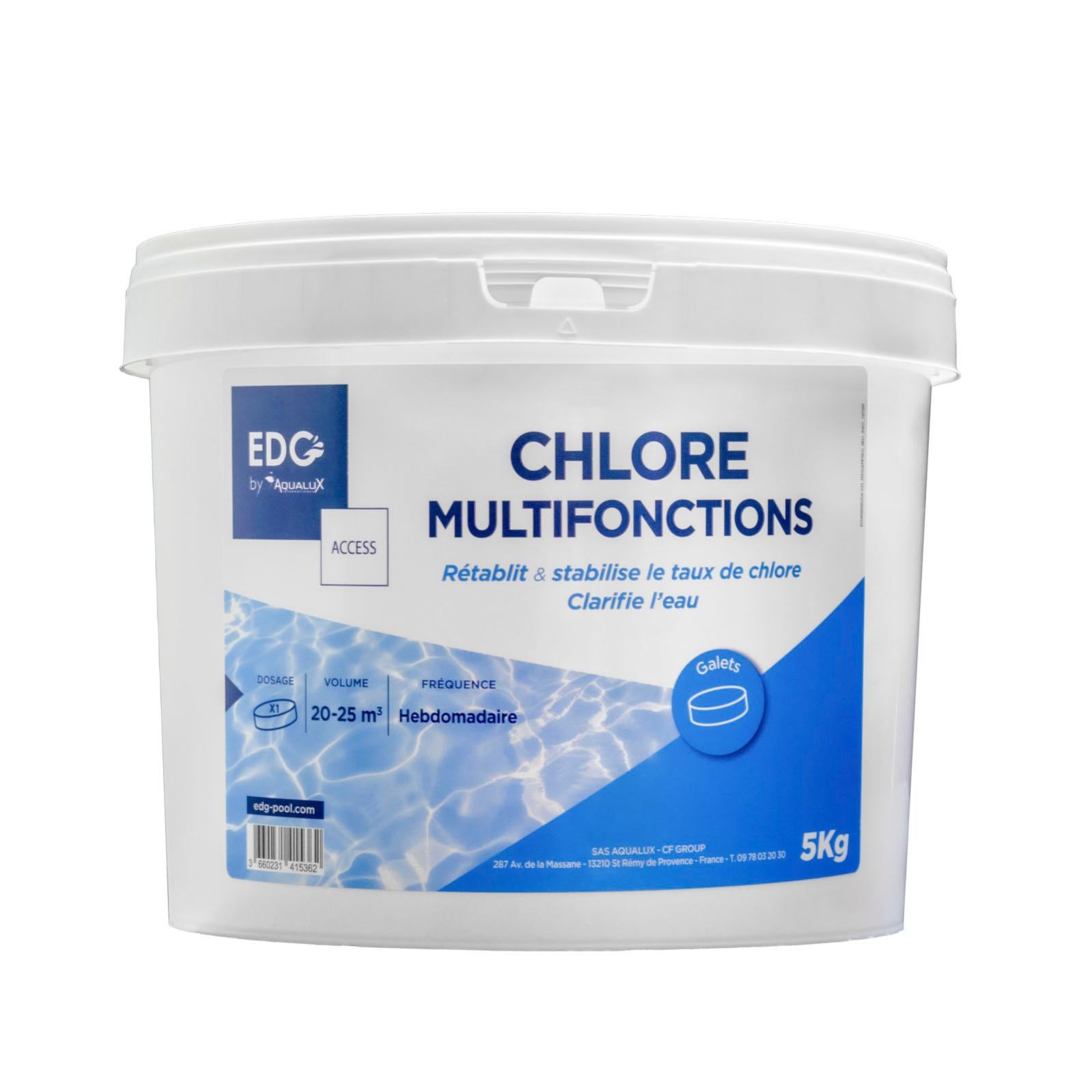 Chlore Piscine Multifonctions Désinfecte Clarifie Galet 200g Seau 5 Kg Action