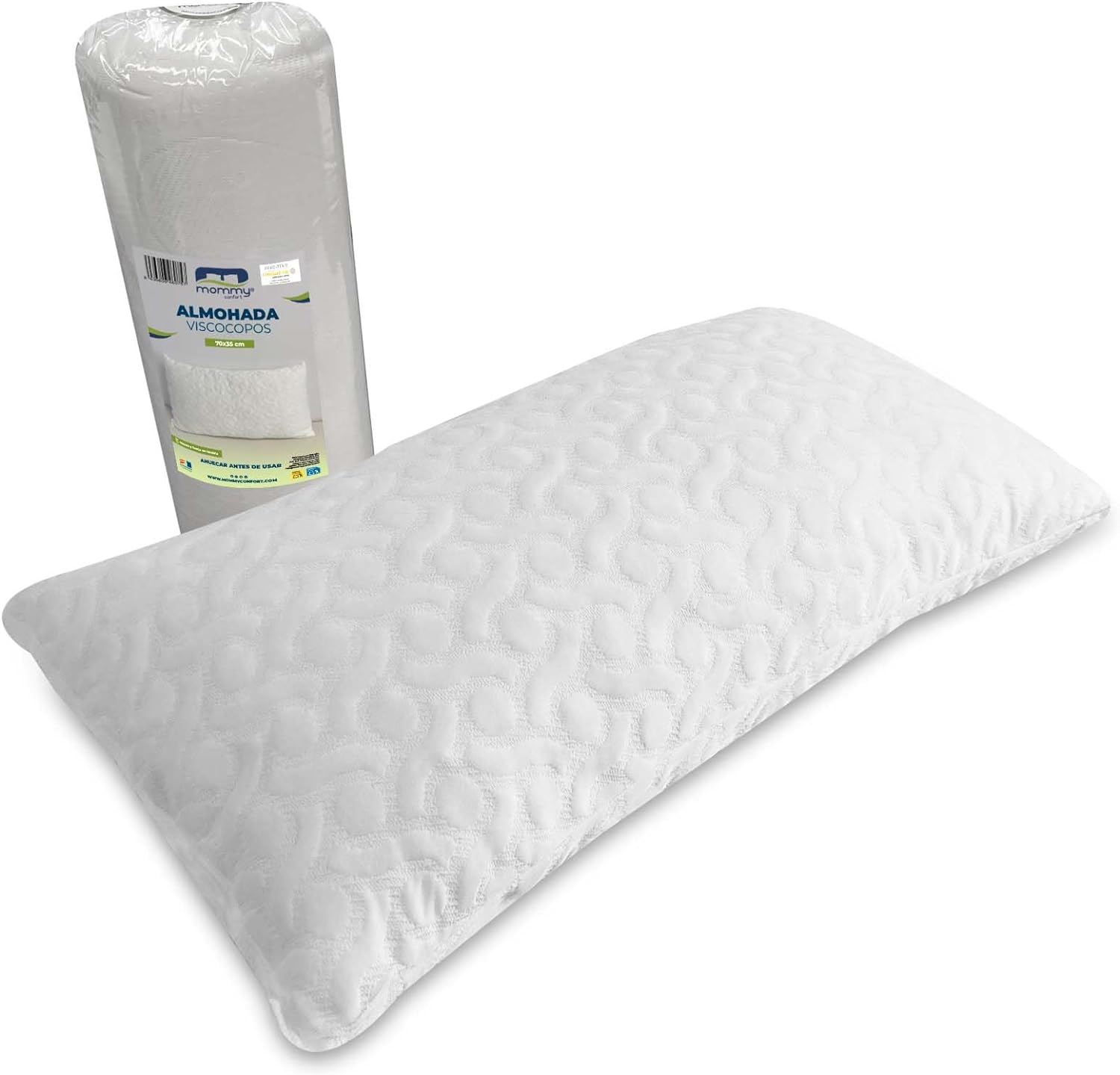 Almohada Viscoelastica 75 cm con Copos 100 Viscoelasticos Tejido Stretch Ultra Suave Almohada Adaptable al Cuello Leroy Merlin