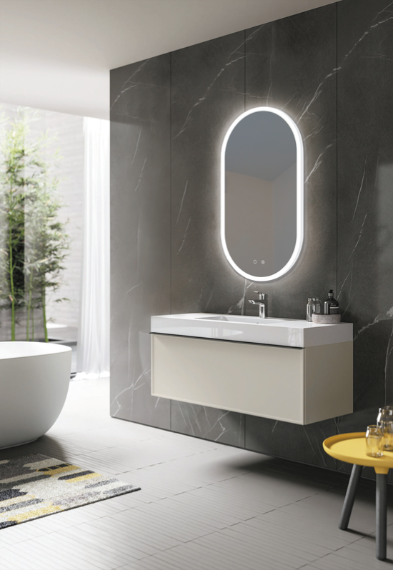 Specchio Da Bagno Con LED LifeSky 48x36 Cm - Antiappannamento, Luce Frontale Regolabile, Cornice Nera