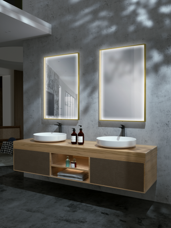 Specchio Con Luce LED SILVER Empire - 50 X 140 Cm, Cornice In Alluminio Opaco, Sensore Touch, Illuminazione A Risparmio Energetico