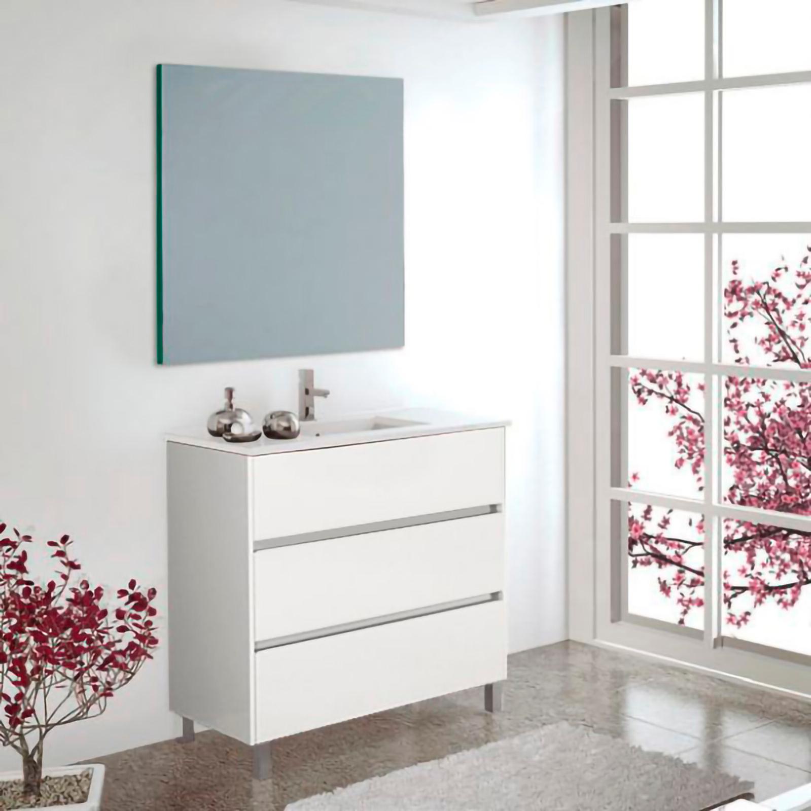 Set Mobili Bagno Planetm&ouml;bel - Lavabo Ceramica + Specchio Con Armadio, 50 Cm, Colore Rovere Oro