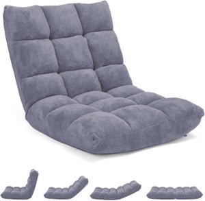 Chaise de Plancher avec Dossier Reglable sur 14 Niveaux, 105 x 56 x 15CM,Canape Paresseux,Paresseux Fauteuil avec Velours Corail Confortable(Gris)