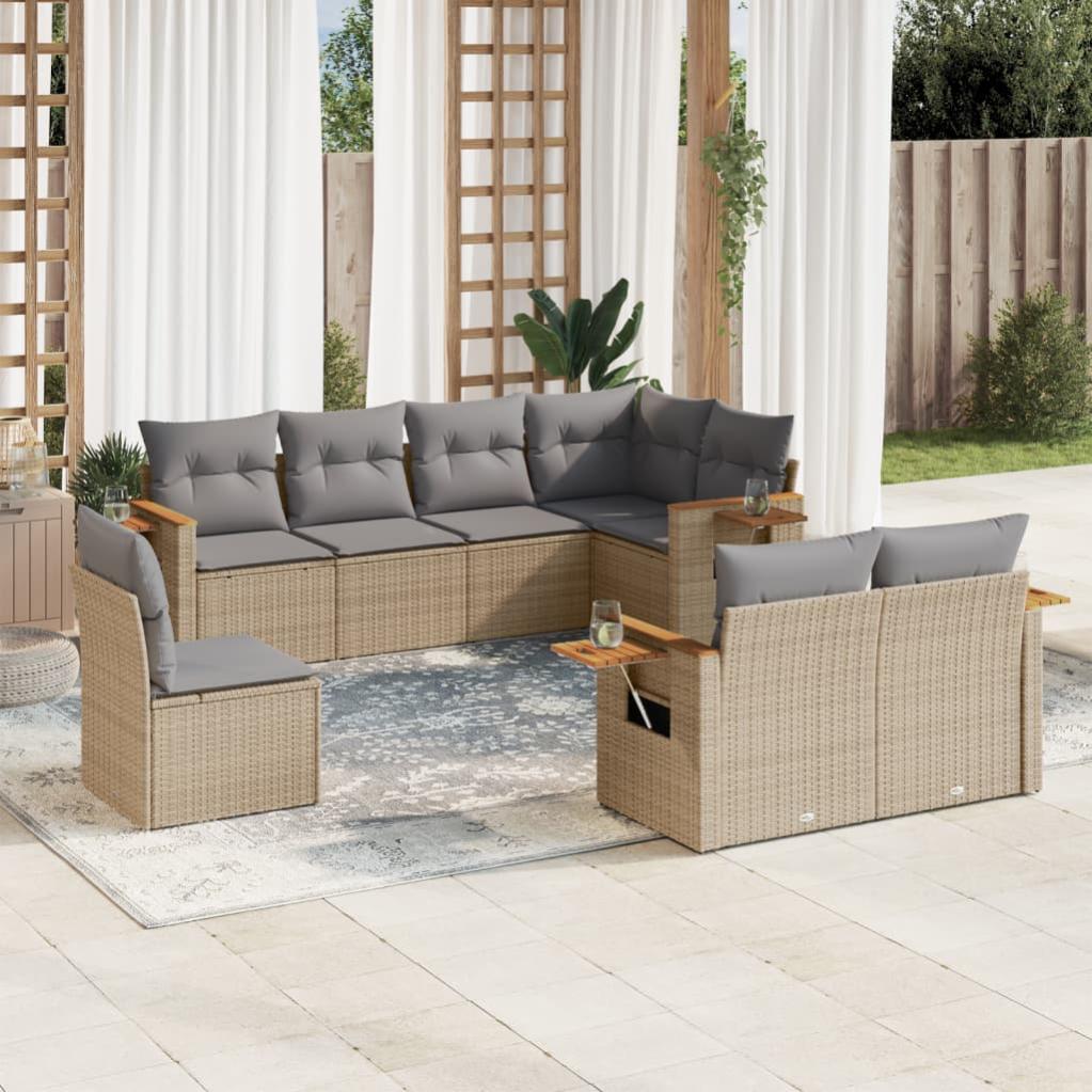 vidaXL Set Divano da Giardino con cuscino 8 pcs Grigio Poly Rattan