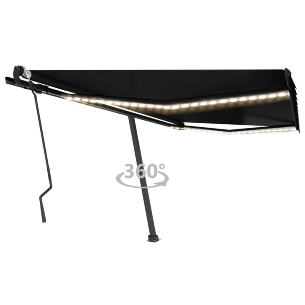 VidaXL Tenda da Sole Retrattile Manuale LED 4.5x3 m Antracite