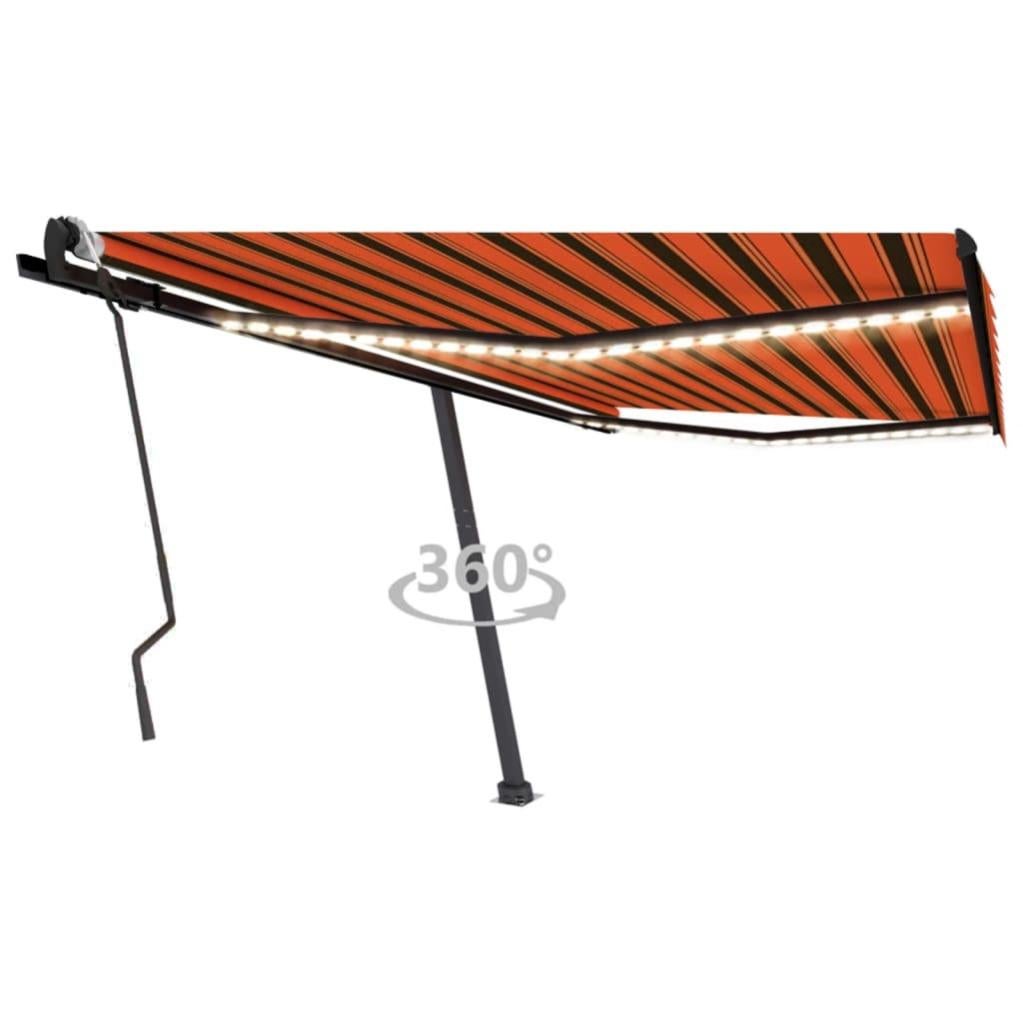 VidaXL Tenda Da Sole Retrattile Manuale Con LED 4,5x3 M Arancio E Marrone Con Struttura Grigia - 2