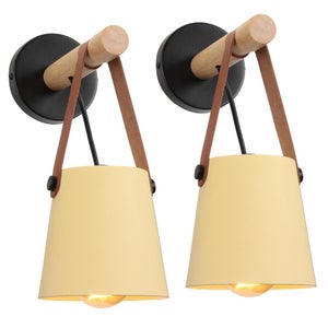 Lot De 2 Appliques Murales Vintage Industrielles - Abat-jour Métal Et Bois - Douille E27 (13,5 Cm) - Pour Salon