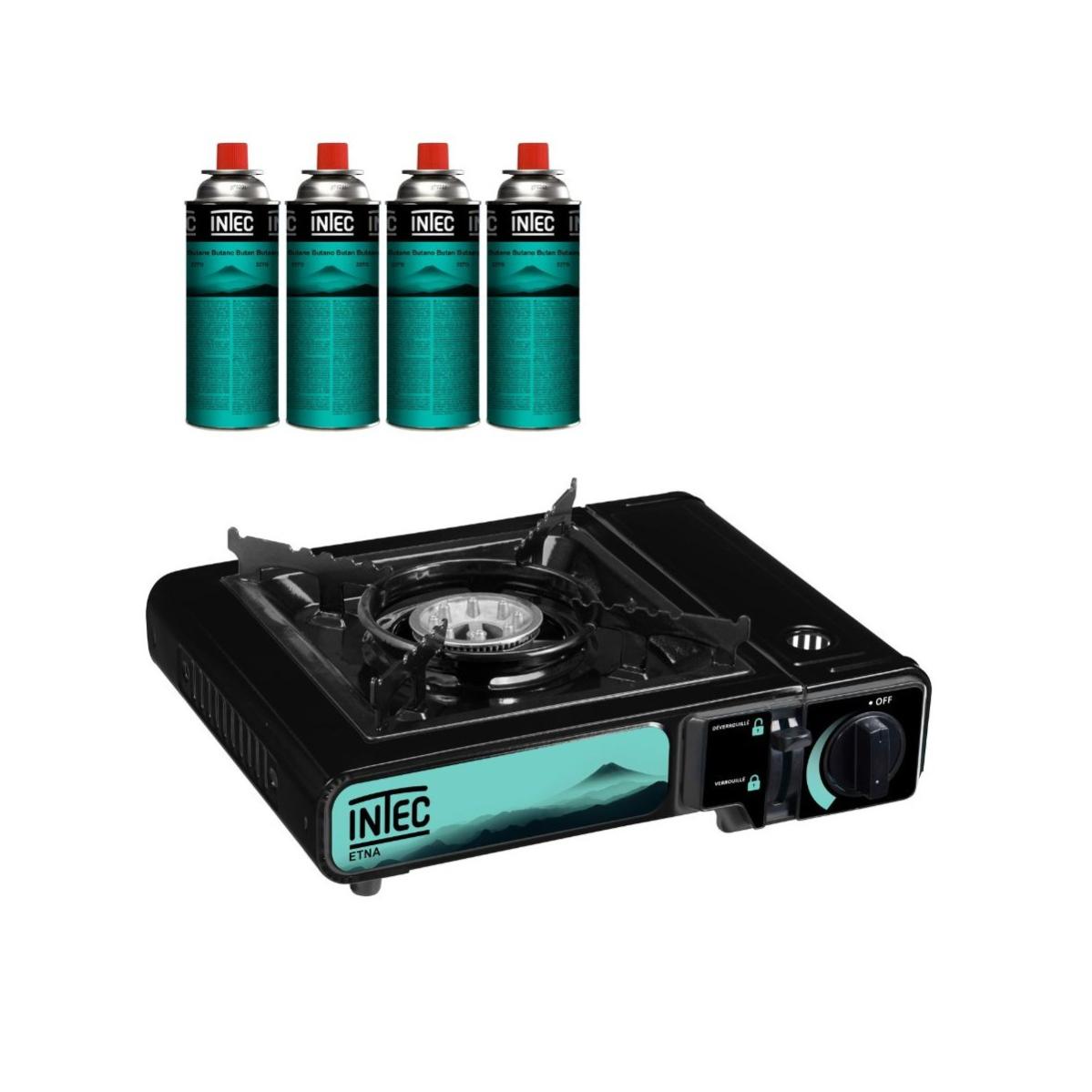 Réchaud gaz Portable 2200 W 4 Cartouches gaz butane Camping Road trips Piezo Mallette INTEC