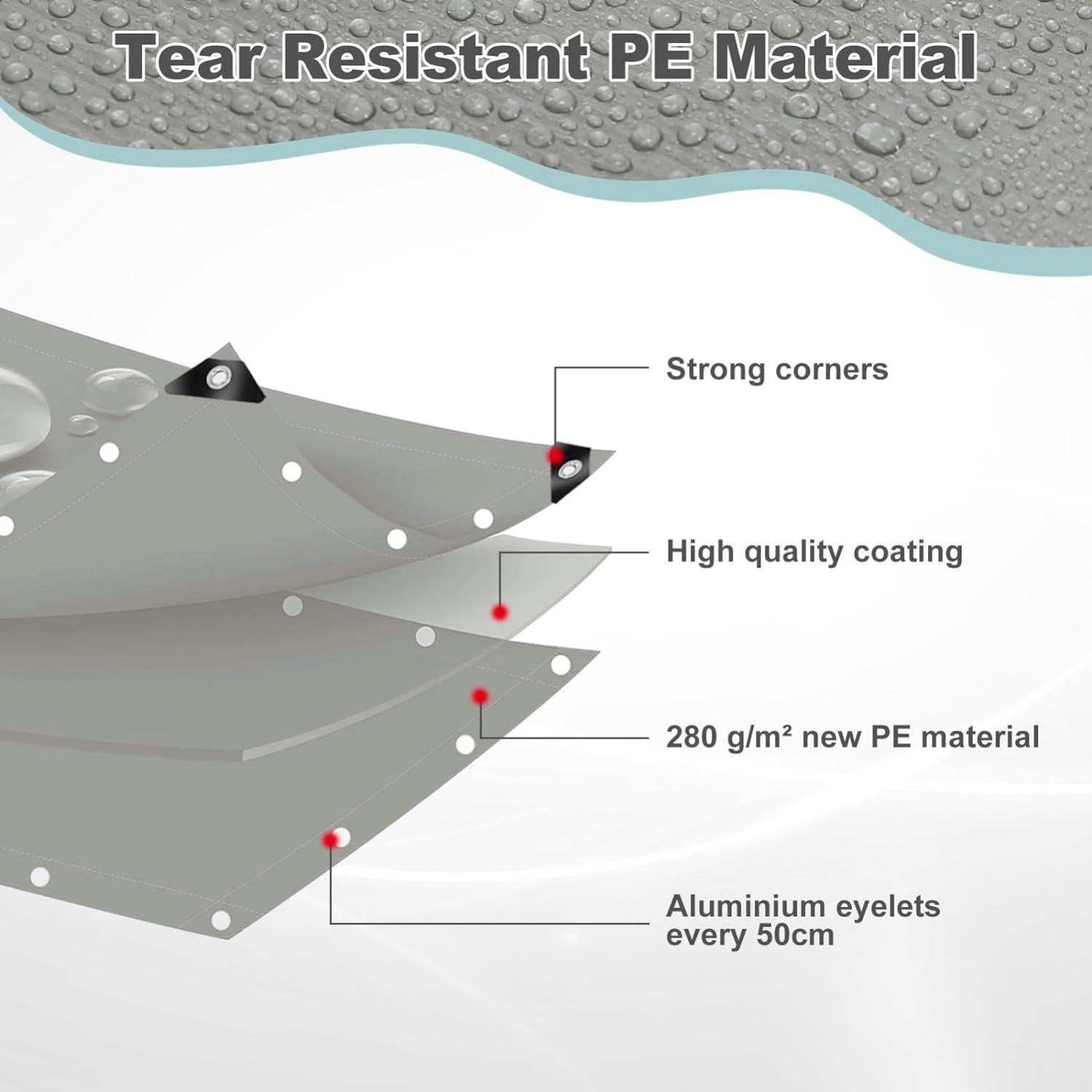 WOLTU Bâche de Protection en PE 280g/m². 3x3 m. Bâche Imperméable et Résistante. Couverture Étanche Bâche. Gris - 5