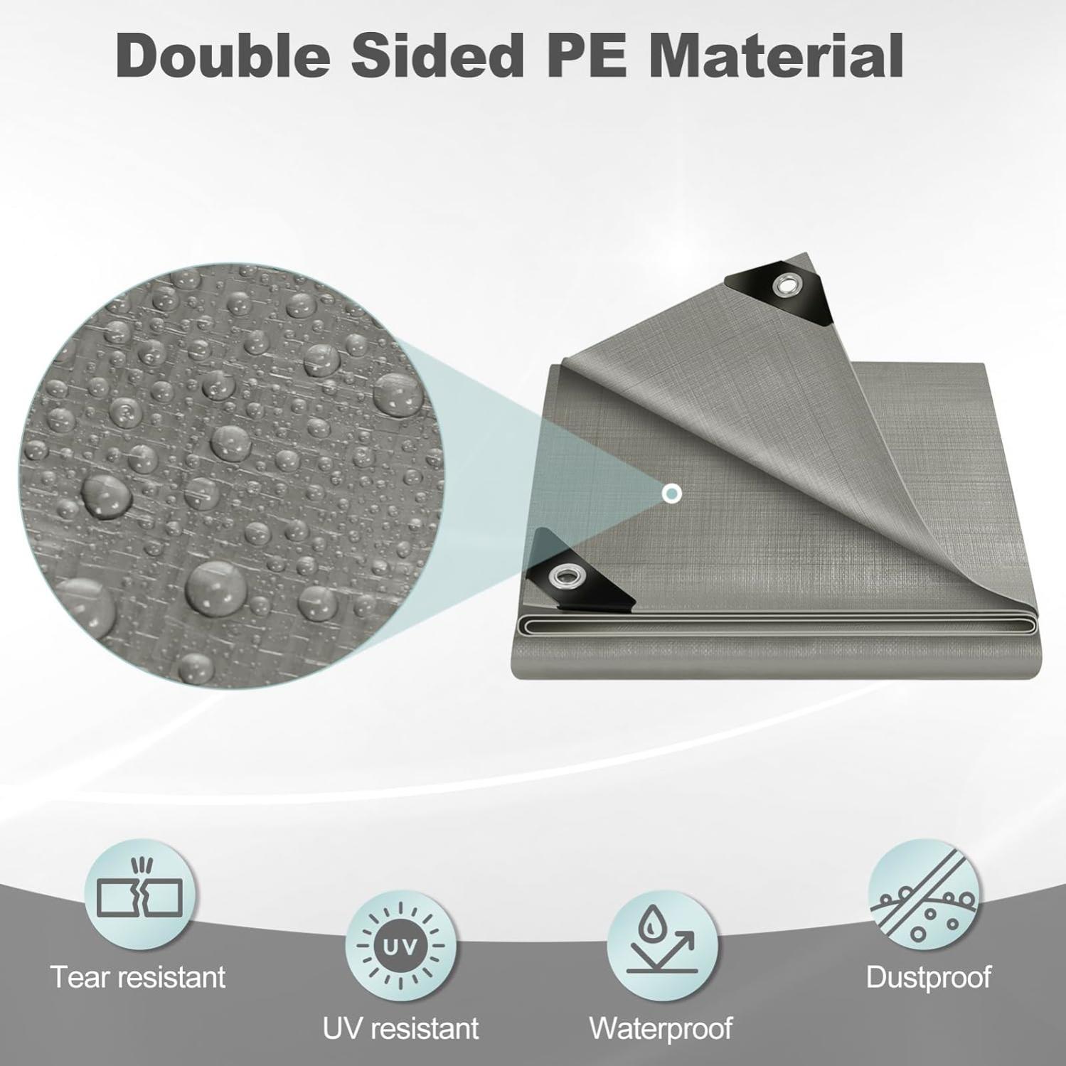 WOLTU Bâche de Protection en PE 280g/m². 3x3 m. Bâche Imperméable et Résistante. Couverture Étanche Bâche. Gris - 4