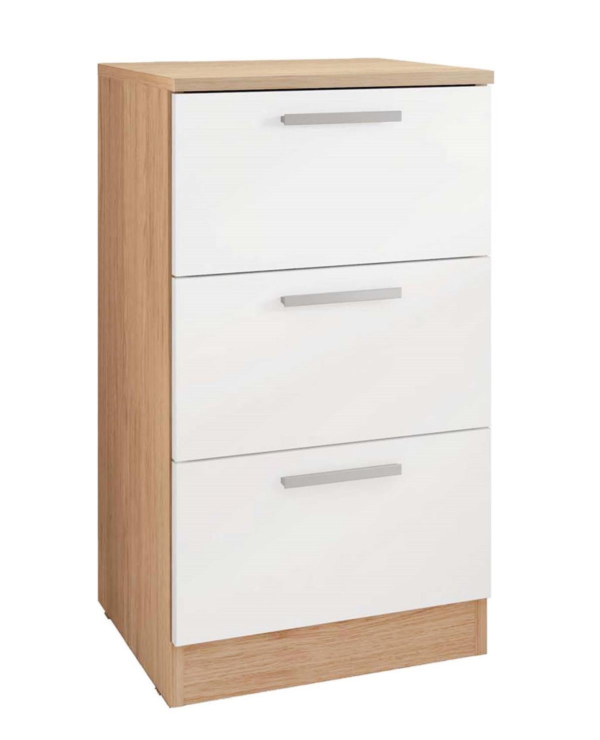 Table de chevet, table de nuit avec 3 tiroirs coloris Blanc, chêne cambrian longueur 38 x