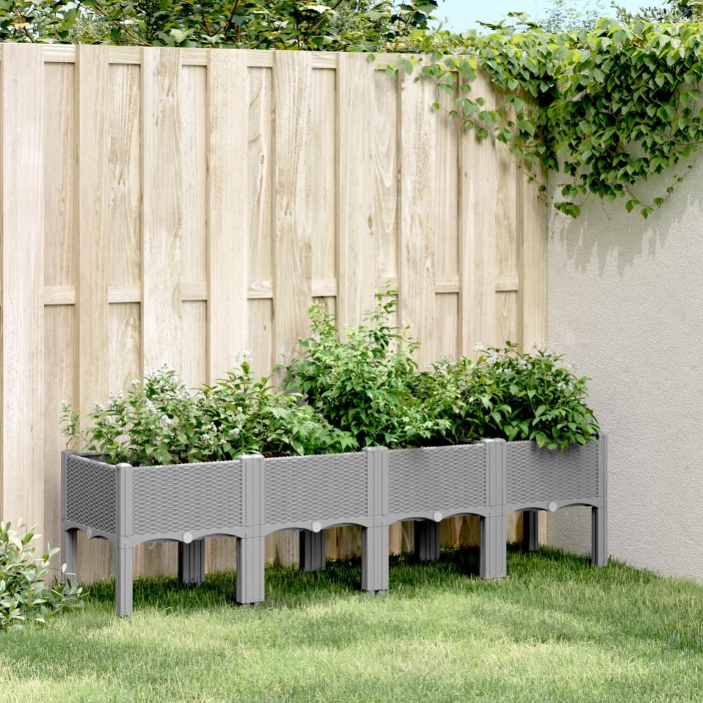 Jardinière Surélevée 160x40x42 Cm En PP Aspect Rotin – Bac Potager Extérieur Avec Pieds 20 Cm, Noir, Pour Balcon & Terrasse