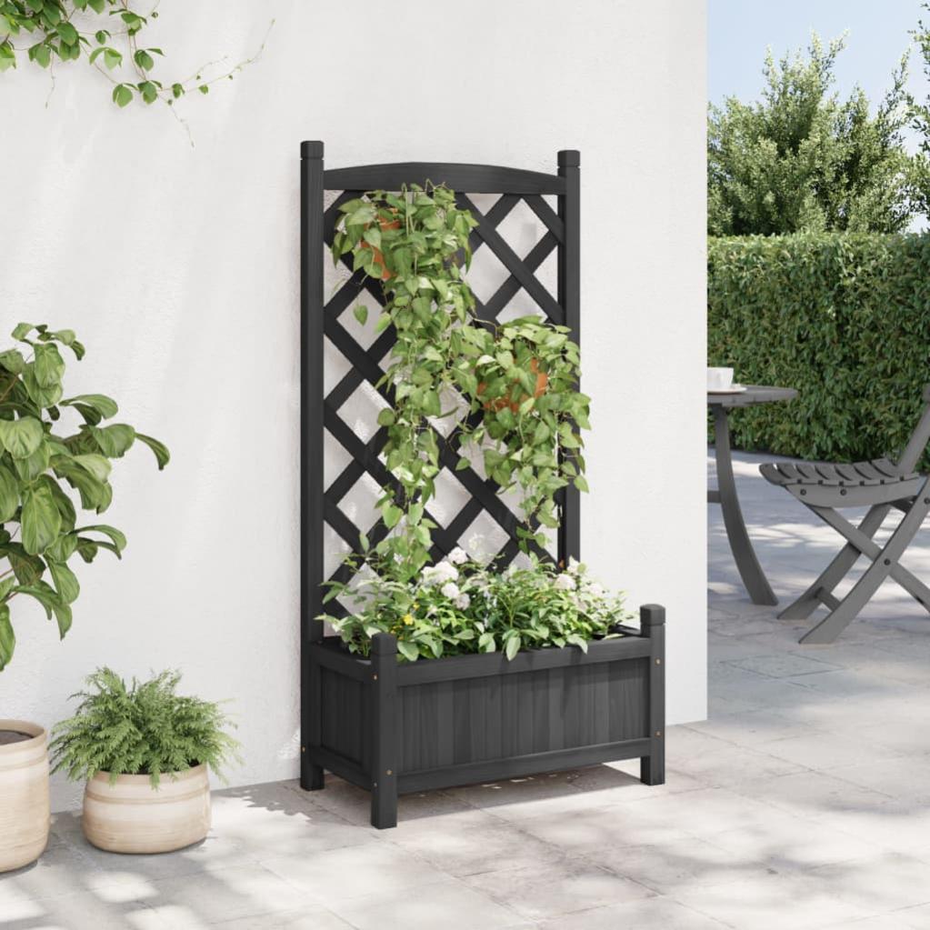 Jardinière, Pot de fleur，Bac à fleurs avec treillis noir bois massif de sapin CFW80852 - 3
