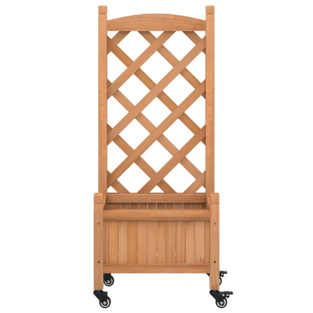 Jardinière, Pot de fleur，Bac à fleurs avec treillis et roues marron bois massif de sapin CFW63935 - 4