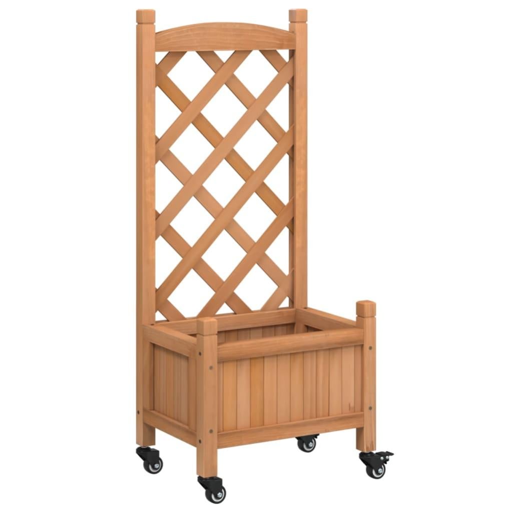 Jardinière, Pot de fleur，Bac à fleurs avec treillis et roues marron bois massif de sapin CFW63935 - 2