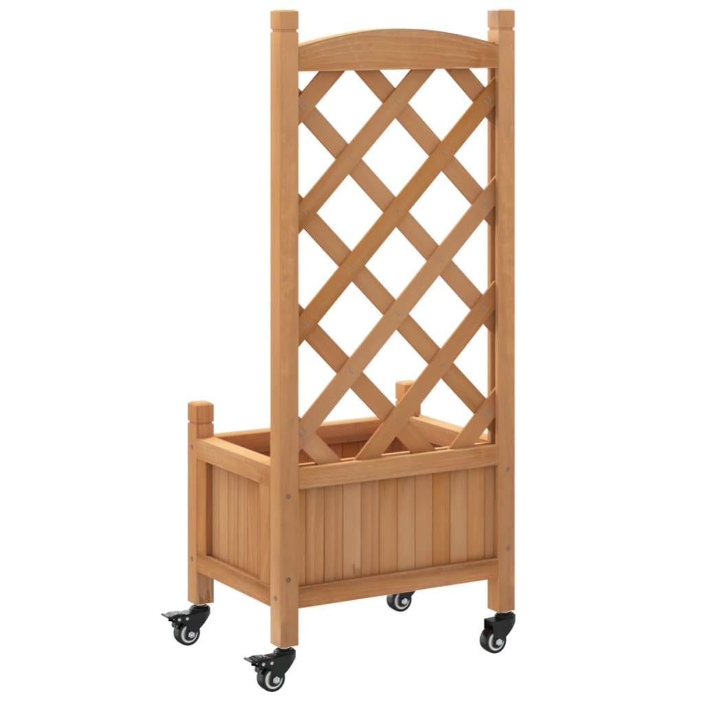 Jardinière, Pot de fleur，Bac à fleurs avec treillis et roues marron bois massif de sapin CFW63935 - 6