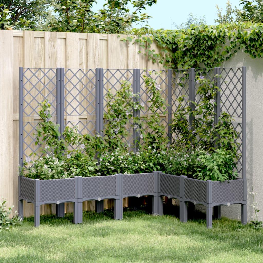 Jardinière Avec Treillis VidaXL - Pot De Fleurs Extérieur En Polypropylène Gris Clair - Style Palissade