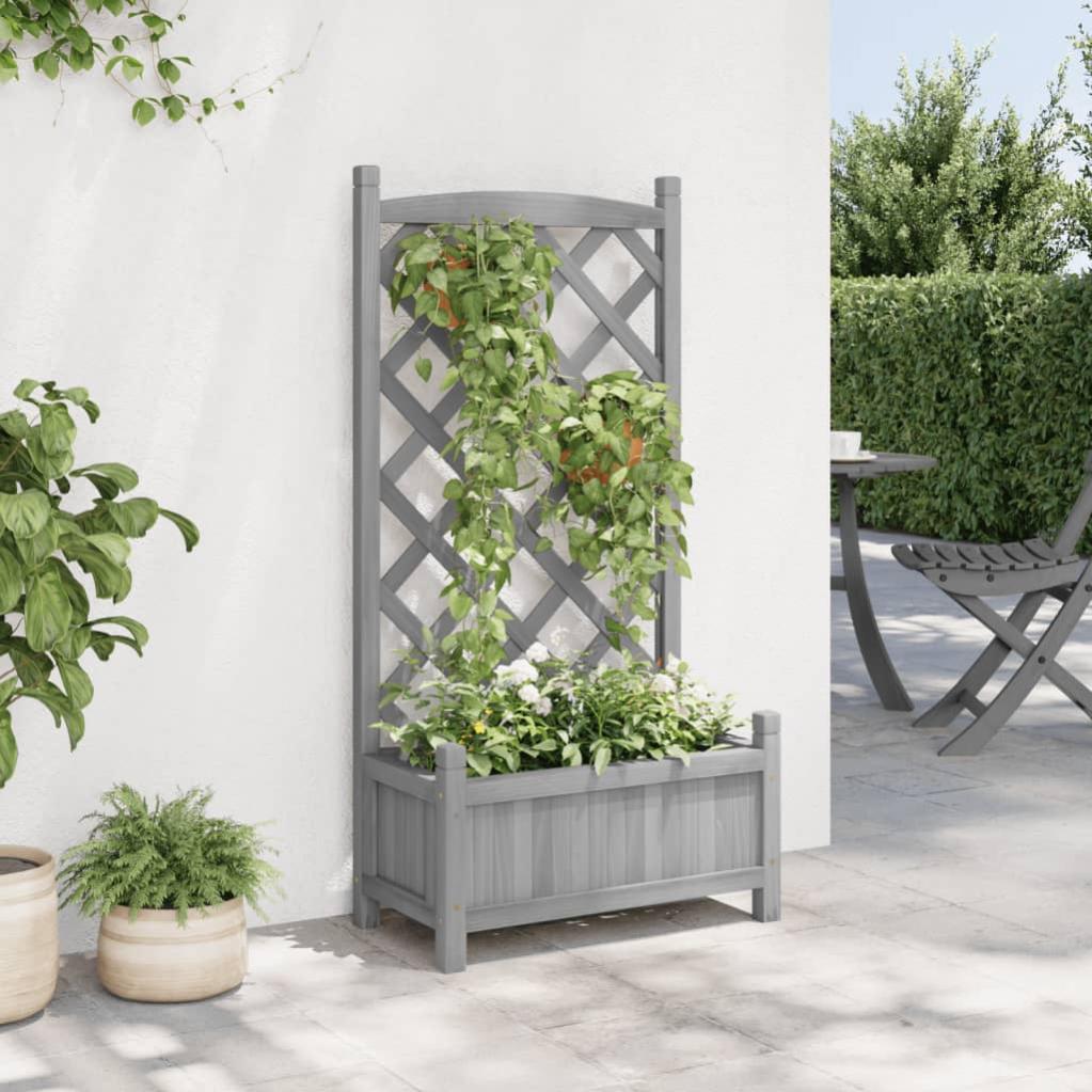 Jardinière, Pot de fleur，Bac à fleurs avec treillis gris bois massif de sapin CFW32285 - 3