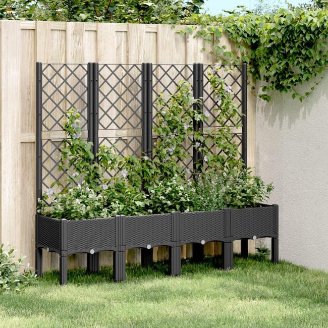 Jardinière Surélevée Avec Treillis Intégré - Dimensions 120x40x136 Cm - En PP Résistant - Pour Plantes Grimpantes (tomates, Pois, Rosiers)