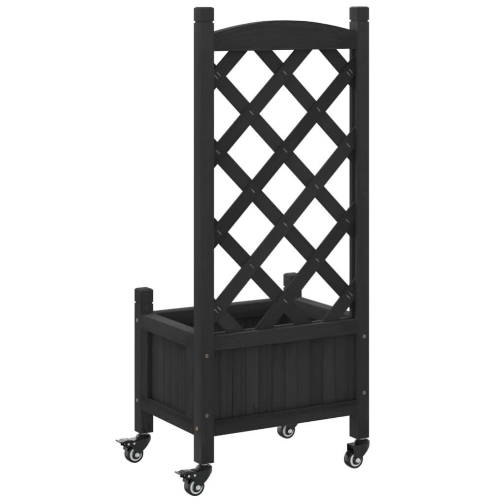 Jardinière, Pot de fleur，Bac à fleurs avec treillis et roues gris bois massif de sapin CFW60255 - 6