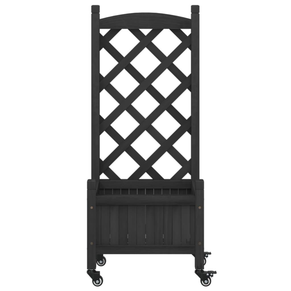 Jardinière, Pot de fleur，Bac à fleurs avec treillis et roues gris bois massif de sapin CFW60255 - 4
