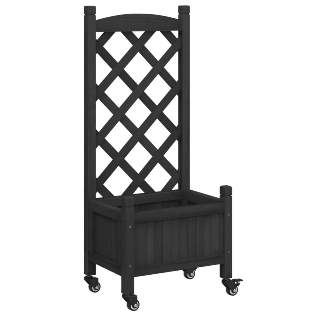 Jardinière, Pot de fleur，Bac à fleurs avec treillis et roues gris bois massif de sapin CFW60255 - 2