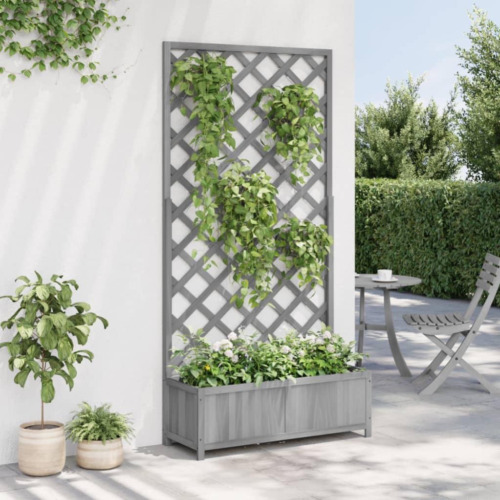 Jardinière, Pot de fleur，Bac à fleurs avec treillis gris bois massif de sapin CFW87300 - 3