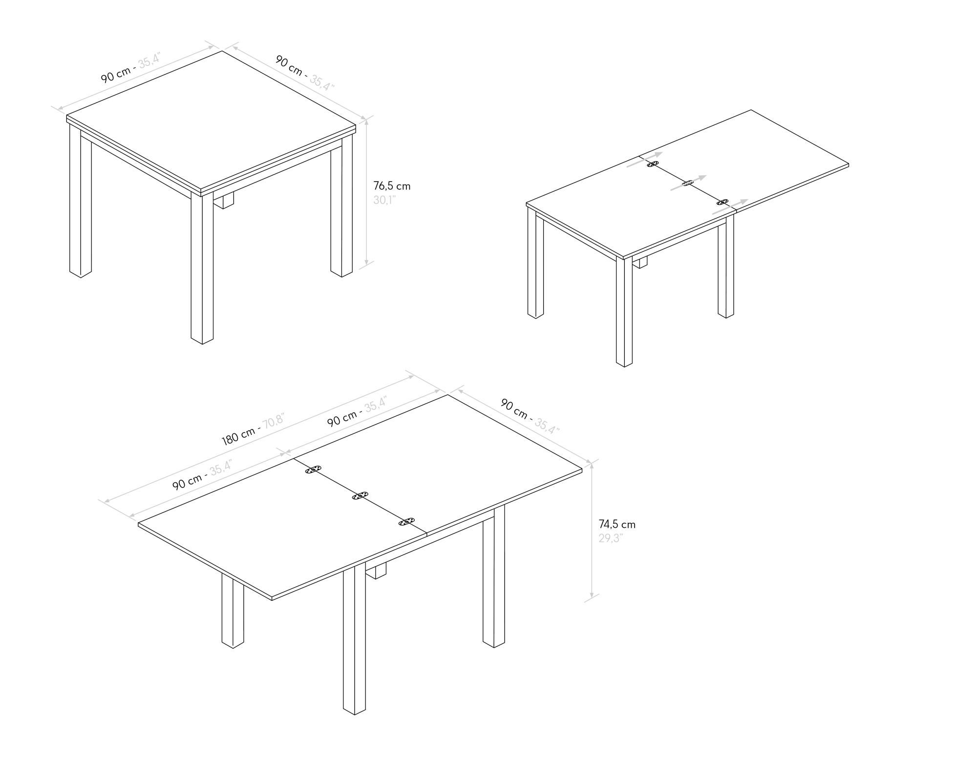 Tavolo allungabile Giuliano, Rovere Rustico, Nobilitato,Made in Italy, Basamento Bianco, 90 x 90 x 76,5 cm - 6