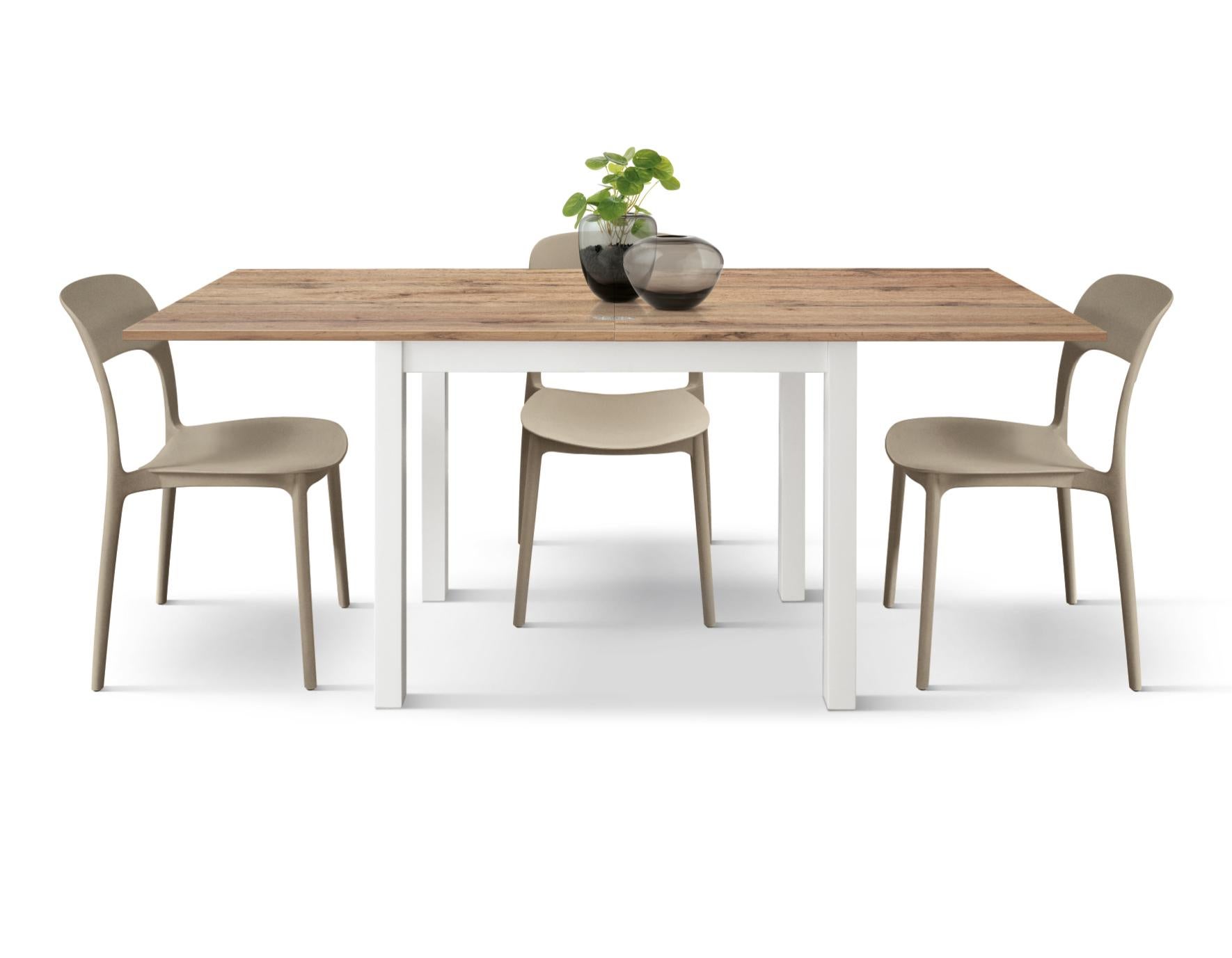 Tavolo allungabile Giuliano, Rovere Rustico, Nobilitato,Made in Italy, Basamento Bianco, 90 x 90 x 76,5 cm - 3