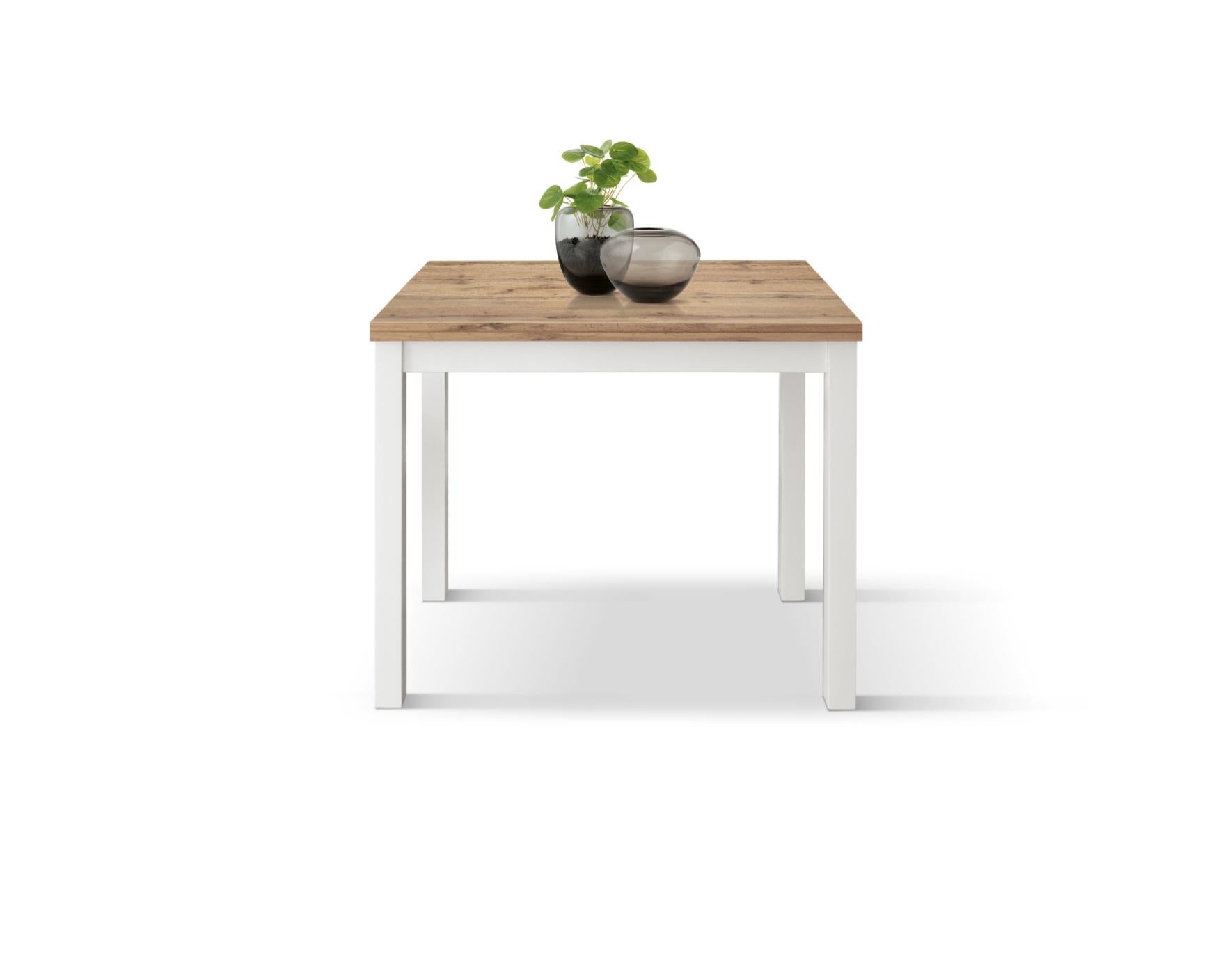 Tavolo allungabile Giuliano, Rovere Rustico, Nobilitato,Made in Italy, Basamento Bianco, 90 x 90 x 76,5 cm - 2