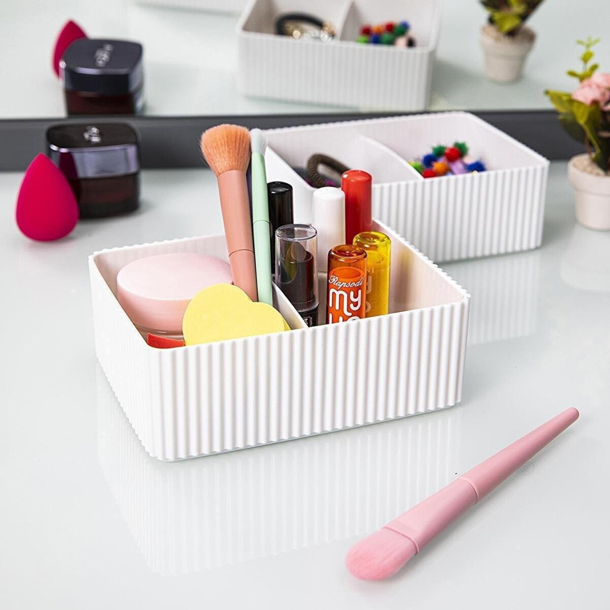 Coiffeuse Organisée Organisateur Maquillage Relaxdays - 6 Tiroirs - 22 Compartiments Acrylique - Rangement Cosmetique Blanc Boîte Bijoux Accessoires Tiroirs