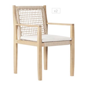 Lot de 2 fauteuils SAMOA en bois d'acacia et corde avec coussins