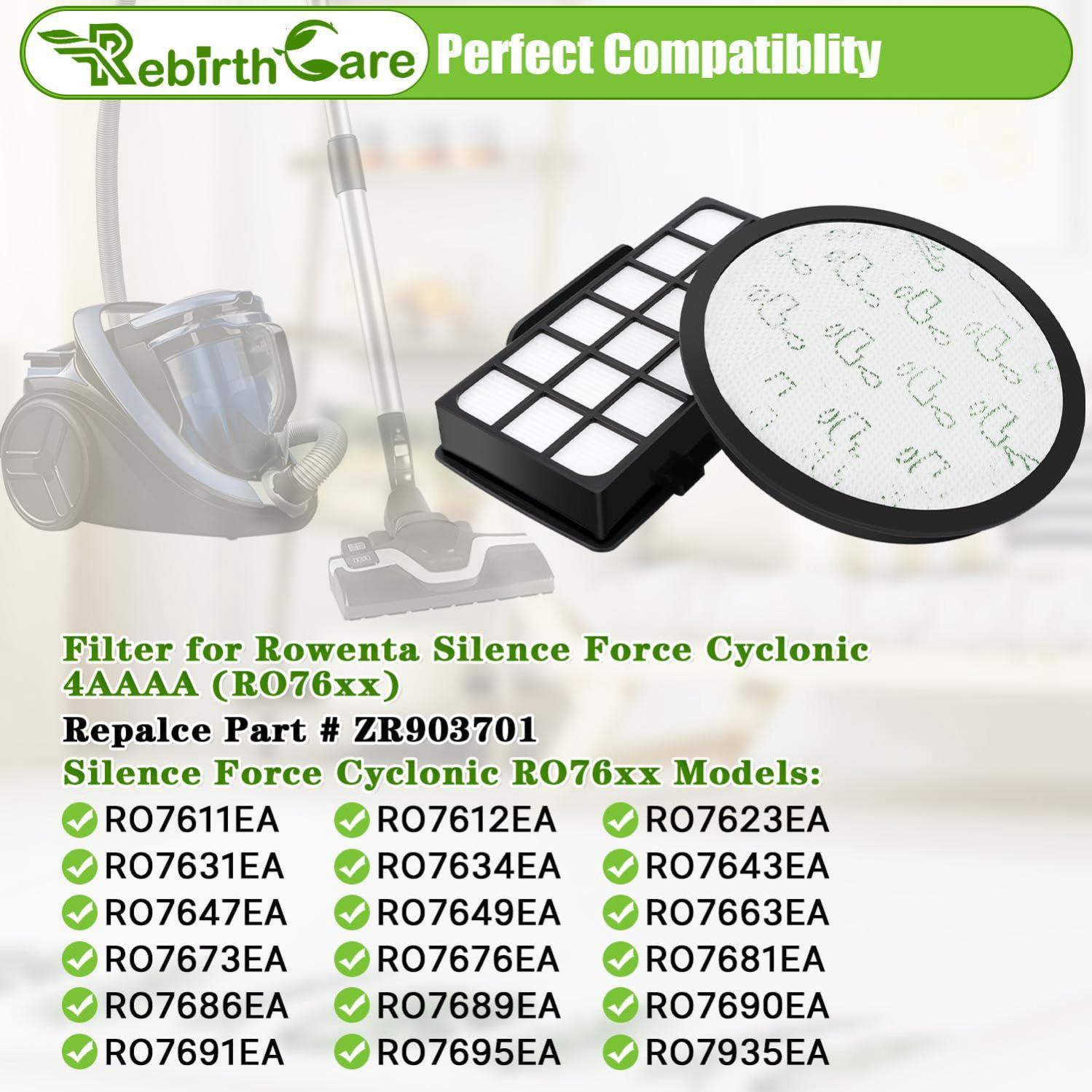 2 Filtres de Rechange pour Aspirateurs Rowenta Silence Force Cyclonic 4AAAA (Modèle RO76xx) RO7647EA RO7681EA RO7691EA RO7690EA Accessoire ZR903701 - 2