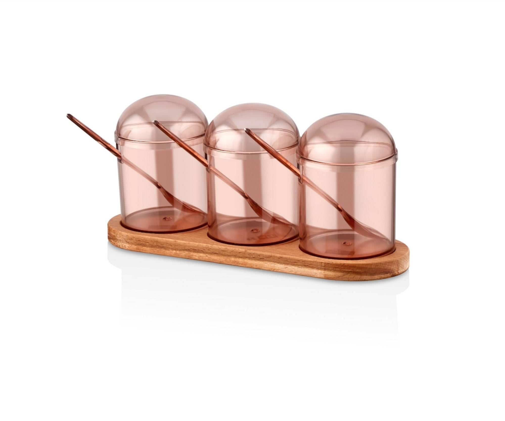 Lot De 3 Pots à épices En Verre Avec Couvercle Bambou Et Cuillère - 250 Ml, Plateau Inclus, Pour Cuisine Et Rangement