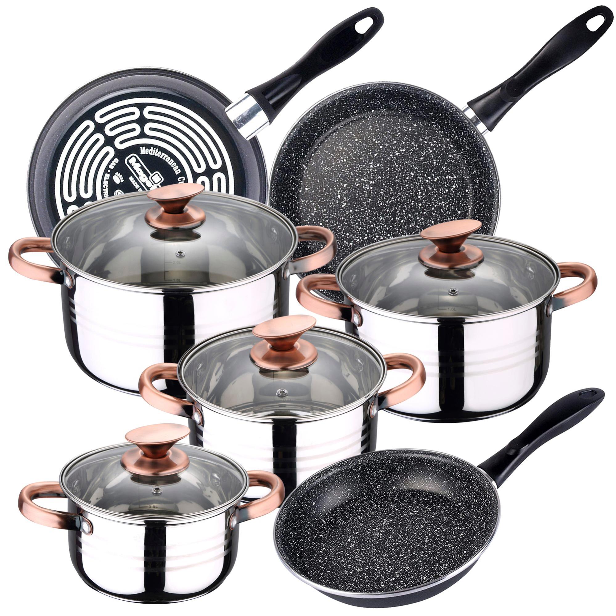 Set De Cuisine Camping 8 Pièces – Acier Inox, Poignées Pliables, Casserole, Poêle, Assiettes, Tasses – Pour Rando