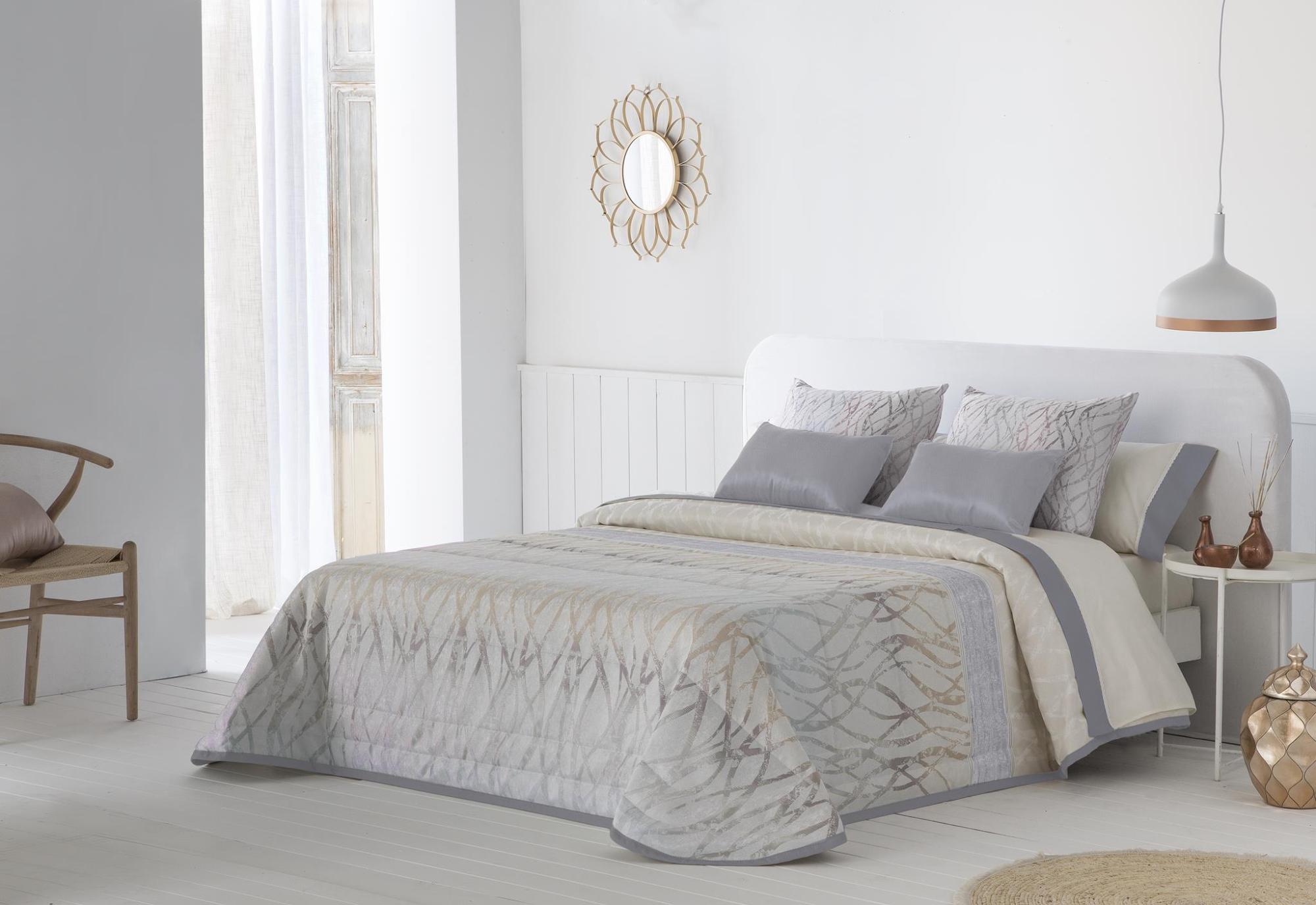 Colcha bouti estampado amiens plata para cama de 135 cm relleno ligero ligero