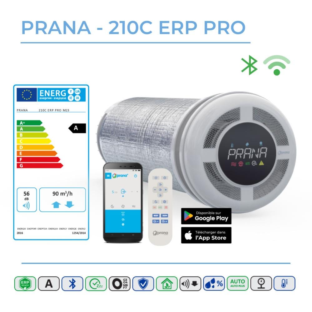 VMC double flux décentralisée haut rendement PRANA 210C ERP PRO ...